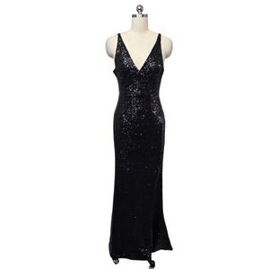 Lulu's Black Sequin V-Neck Maxi Dress